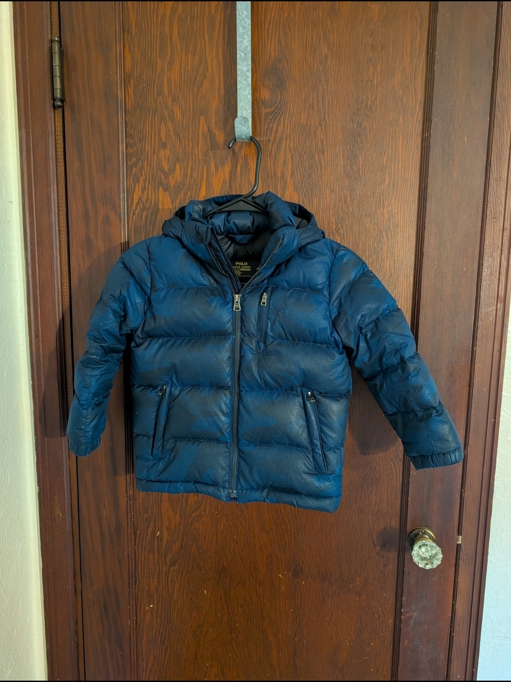 Polo by Ralph Lauren Boys' Dark Blue Hooded Puffer Jacket White Duck Down